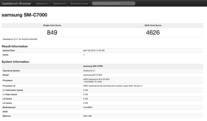 Samsung Galaxy C7: Geekbench   