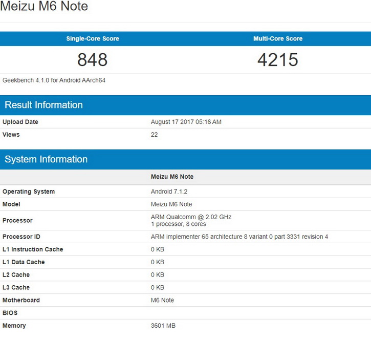 Meizu M6 Note   Qualcomm  Geekbench