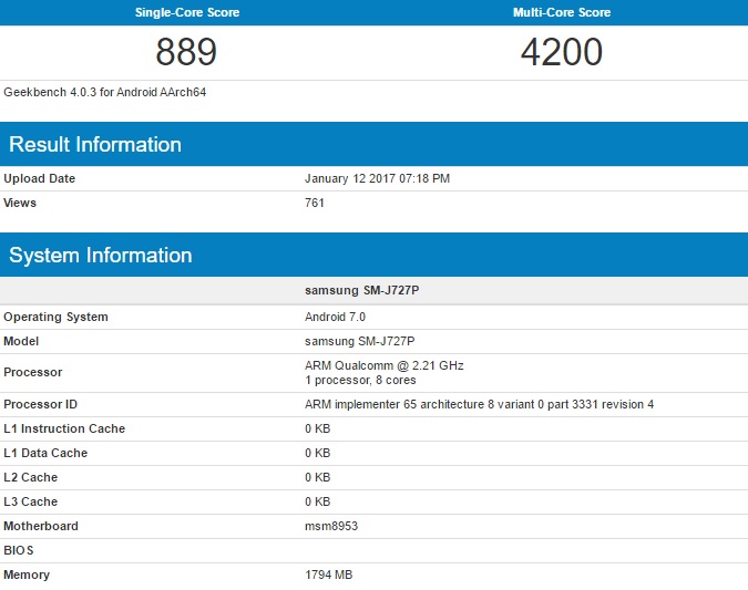  Samsung Galaxy J7 (2017)  GFXBench 