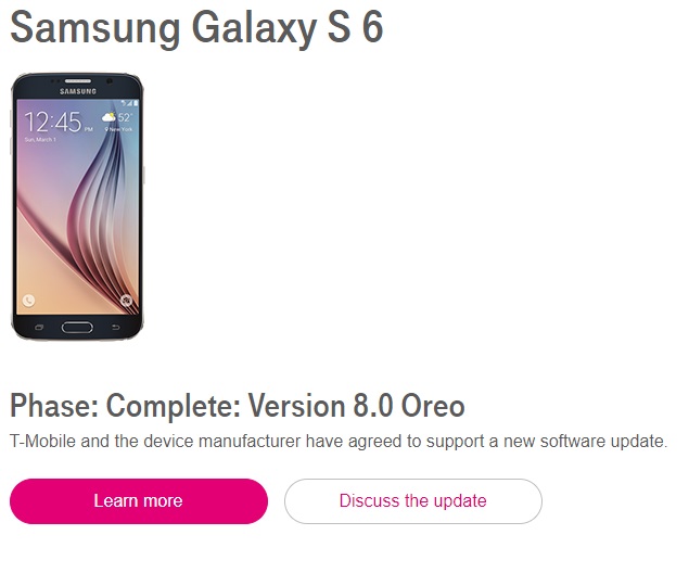 T-Mobile  Android Oreo  Samsung Galaxy S6  Note 5