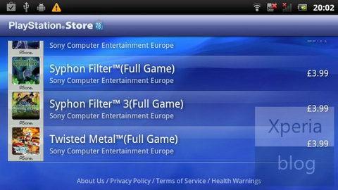 PlayStation Store  SE Xperia Play