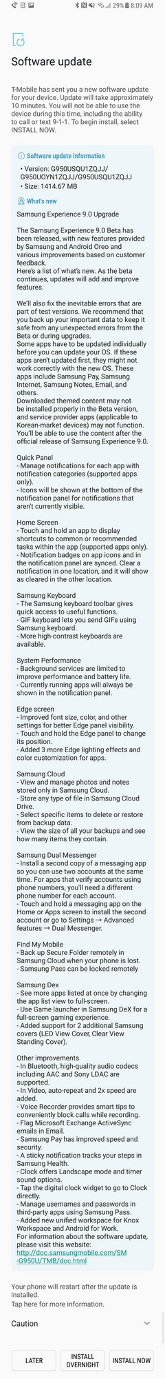    Android 8.0 Oreo  Samsung Galaxy S8
