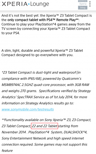 Sony Xperia Z2  Xperia Z2 Tablet   PS4 Remote Play