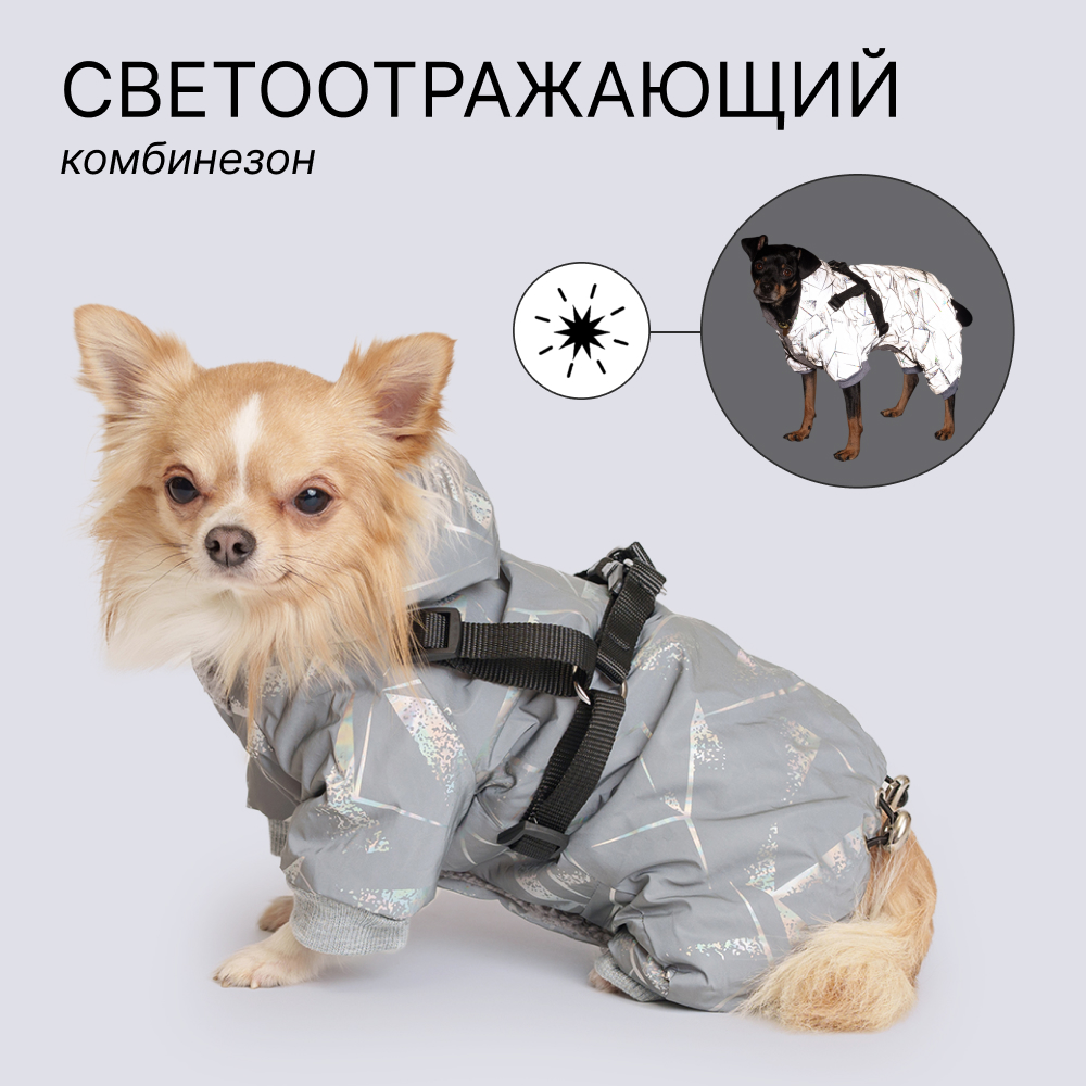 Petmax Комбинезон светоотражающий со шлейкой, , серый (девочка
Petmax Комбинезон светоотражающий со шлейкой, , серый (девочка