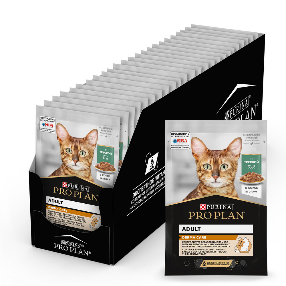 ProPlan DERMA CARE Влажный корм (пауч) для взрослых кошек для здоровья кожи и красоты шерсти, с треской в соусе, 85 гр.
ProPlan DERMA CARE Влажный корм (пауч) для взрослых кошек для здоровья кожи и красоты шерсти, с треской в соусе, 85 гр.