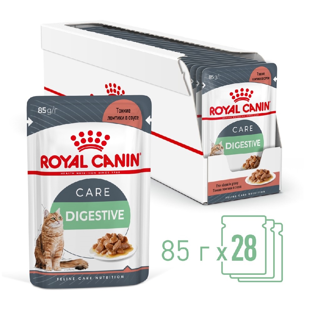 Royal Canin Digestive Care Влажный корм (пауч) для кошек с чувствительным пищеварением, тонкие ломтики в соусе, 85 гр.
Royal Canin Digestive Care Влажный корм (пауч) для кошек с чувствительным пищеварением, тонкие ломтики в соусе, 85 гр.