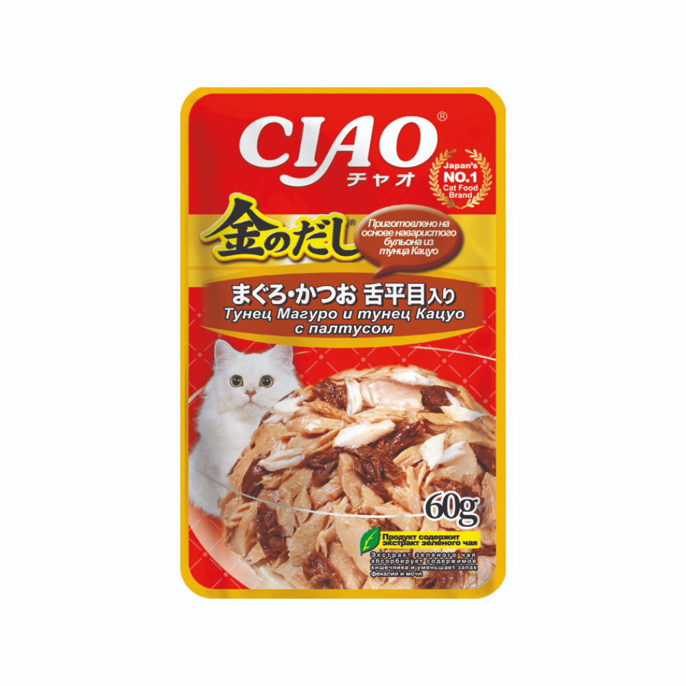 INABA CIAO Влажный корм (пауч) для кошек, тунец магуро и тунец кацуо с палтусом, 60 гр.
INABA CIAO Влажный корм (пауч) для кошек, тунец магуро и тунец кацуо с палтусом, 60 гр.