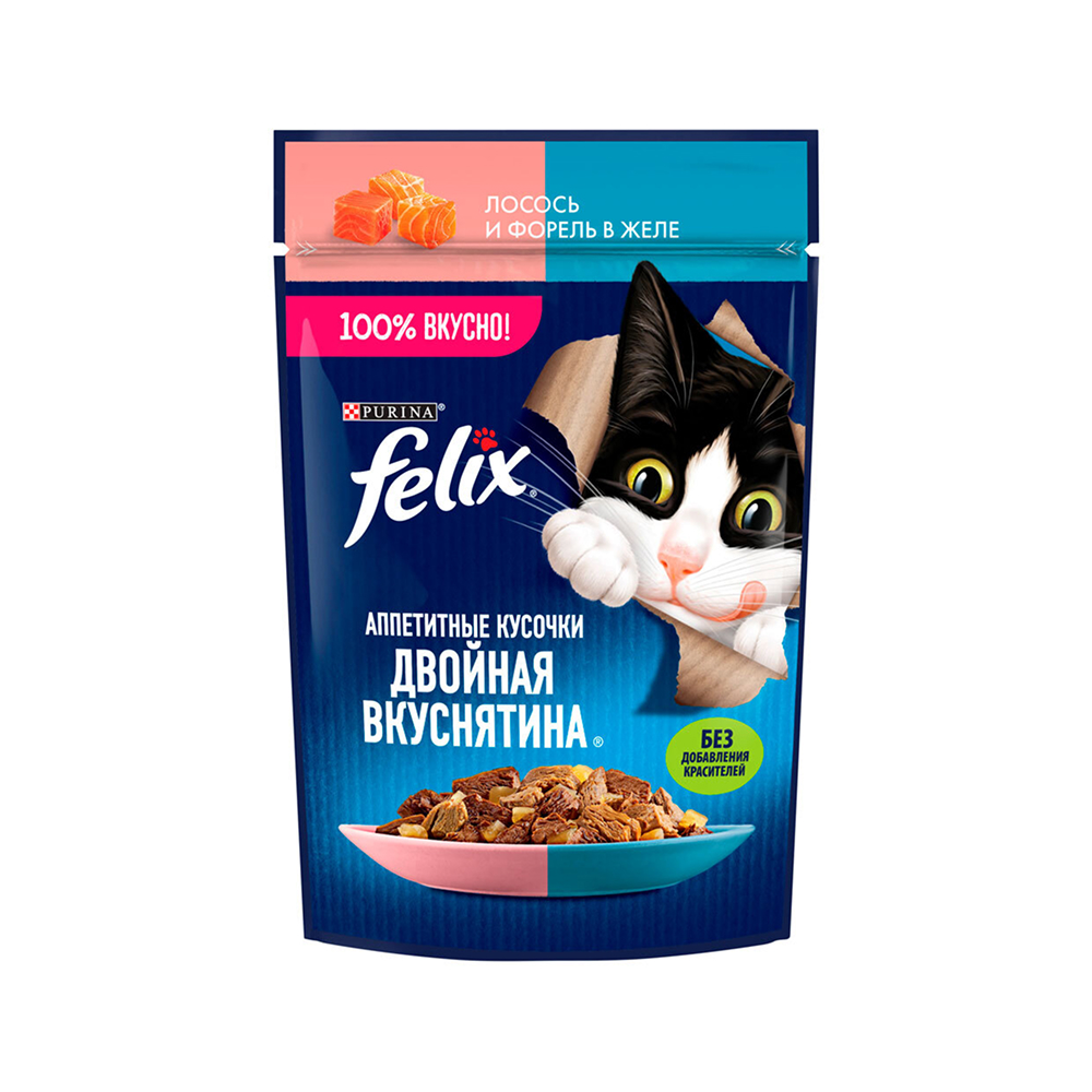 Felix Влажный корм (пауч) для взрослых кошек Двойная вкуснятина, с лососем и форелью в желе, 75 гр.
Felix Влажный корм (пауч) для взрослых кошек Двойная вкуснятина, с лососем и форелью в желе, 75 гр.