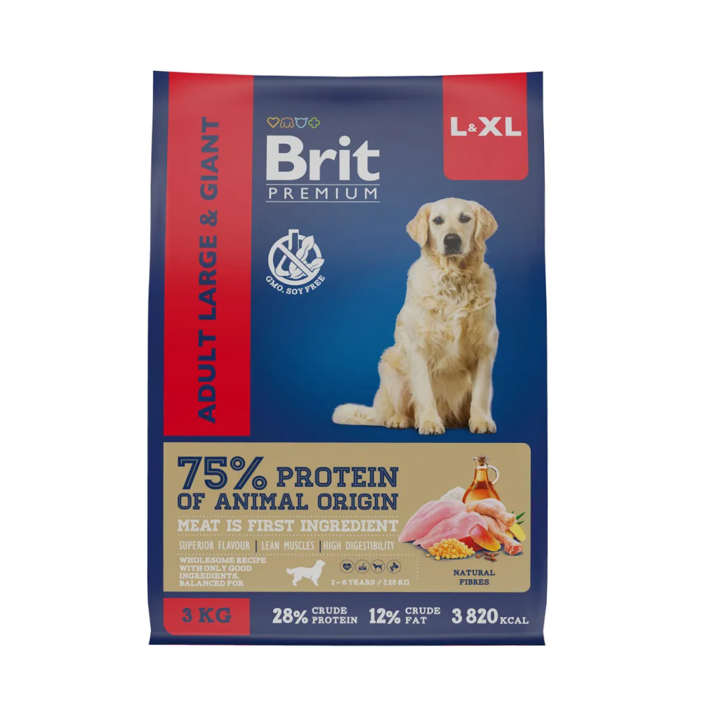 Brit Premium Dog Adult Large and Giant сухой корм для собак крупных и гигантских пород с курицей, 3 кг
Brit Premium Dog Adult Large and Giant сухой корм для собак крупных и гигантских пород с курицей, 3 кг