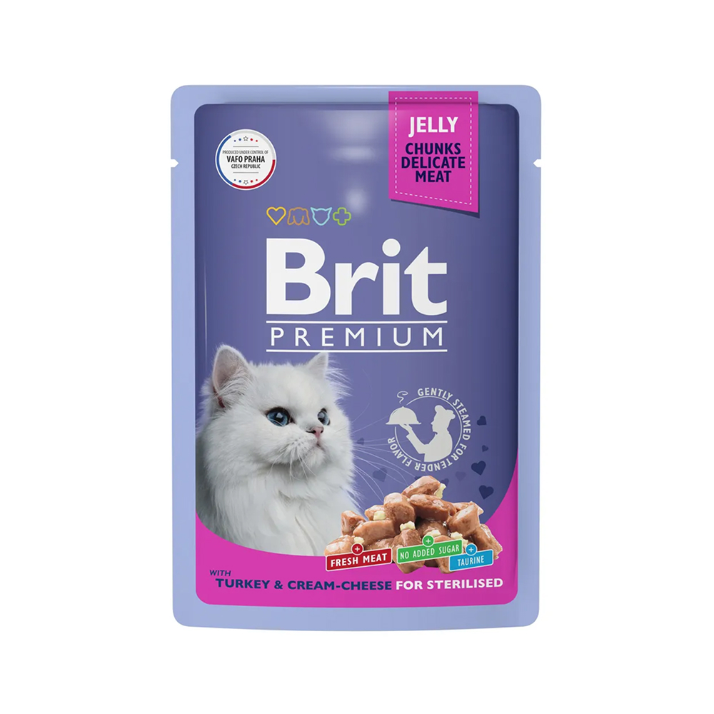 Brit Premium пауч для взрослых стерилизованных кошек индейка с сыром в желе, 85 гр
Brit Premium пауч для взрослых стерилизованных кошек индейка с сыром в желе, 85 гр