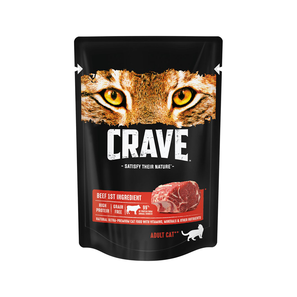 Crave Влажный корм (пауч) полнорационный для кошек всех пород старше 1 года, с говядиной, 70 гр.
Crave Влажный корм (пауч) полнорационный для кошек всех пород старше 1 года, с говядиной, 70 гр.