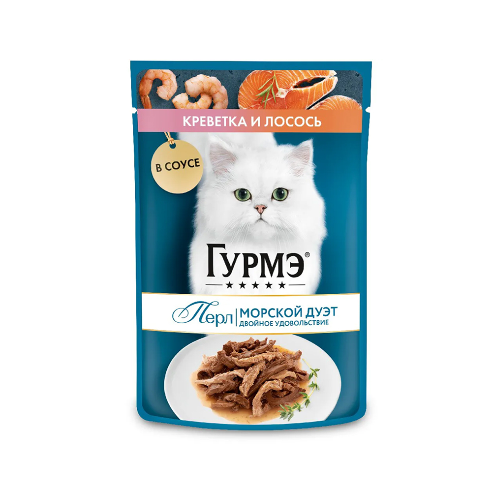 Gourmet Влажный корм (пауч) для взрослых кошек Перл Морской дуэт, с креветкой и лососем в соусе, 75 гр.
Gourmet Влажный корм (пауч) для взрослых кошек Перл Морской дуэт, с креветкой и лососем в соусе, 75 гр.