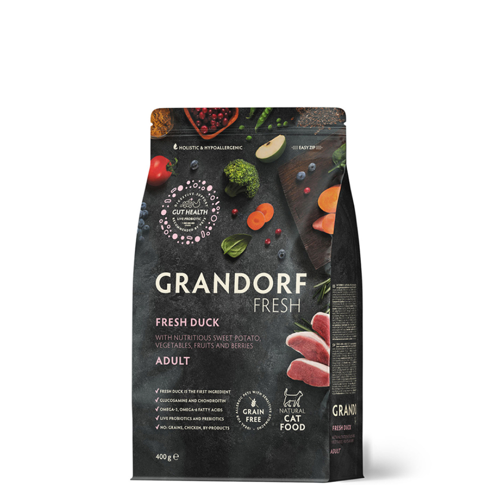 Grandorf Fresh Adult Сухой корм для особо аллергичных кошек с чувствительным пищеварением, с уткой и бататом, 400 гр.