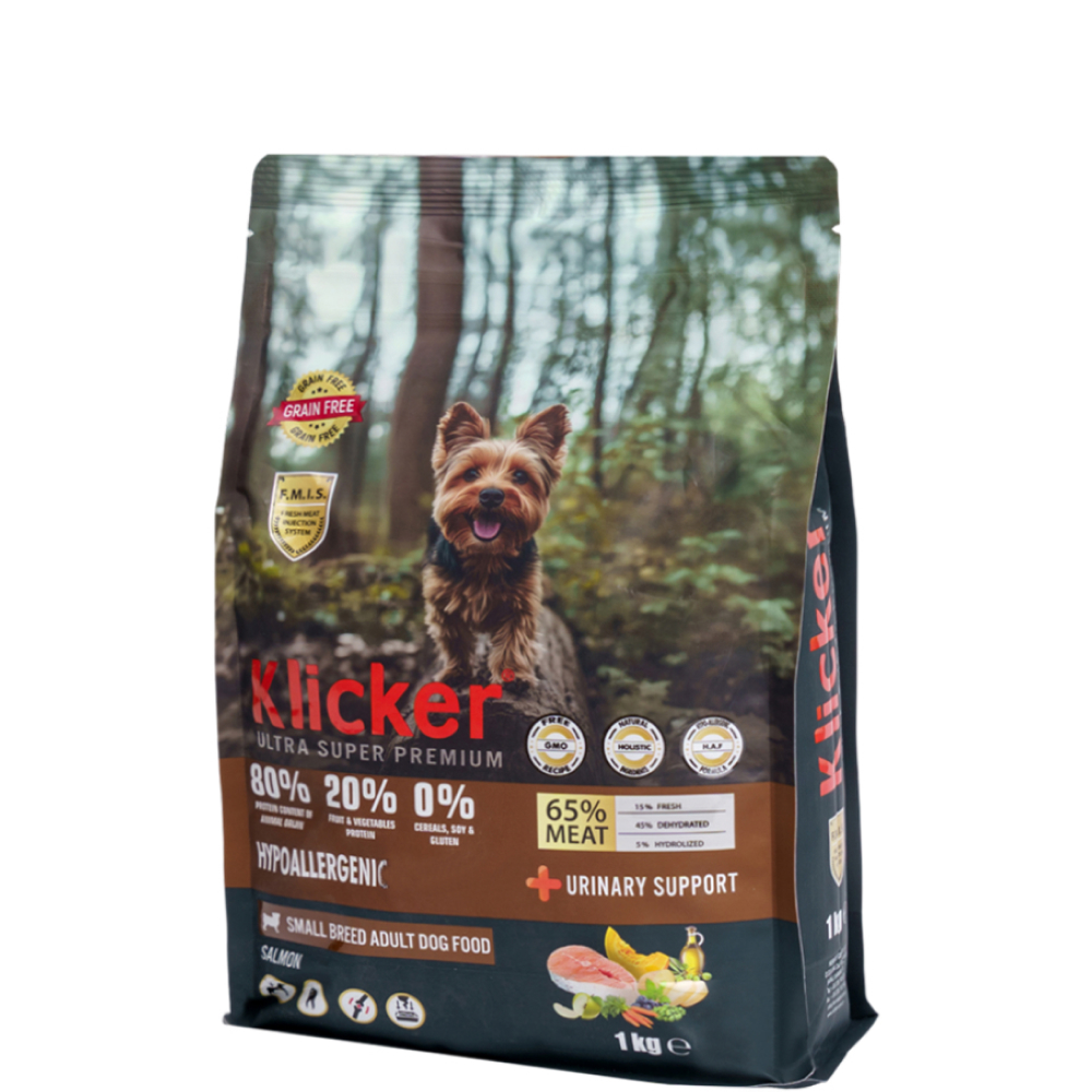 KLICKER Adult Small Hypoallergenic Сухой корм гипоаллергенный для собак мелких пород, с лососем, 1 кг
KLICKER Adult Small Hypoallergenic Сухой корм гипоаллергенный для собак мелких пород, с лососем, 1 кг