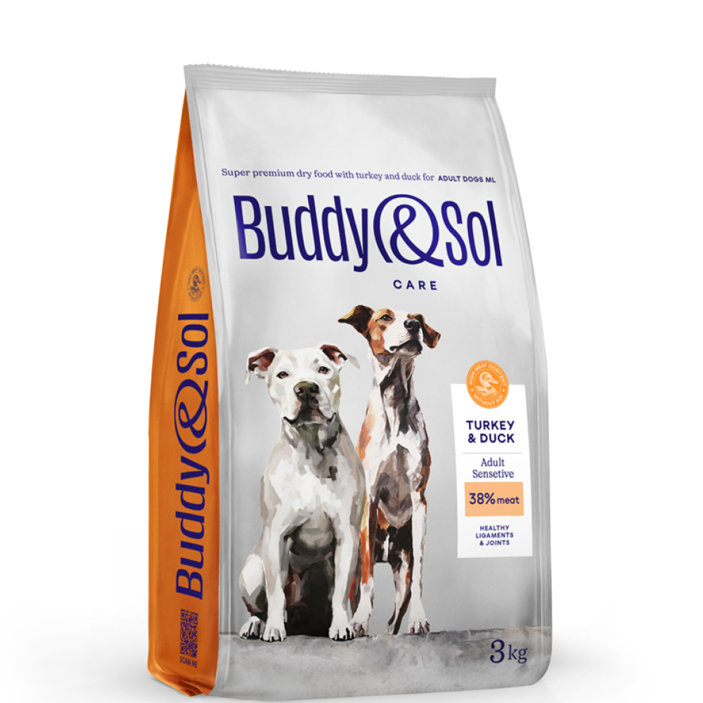 Buddy&Sol Care Сухой корм для взрослых собак средних и крупных пород с чувствительным пищеварением, с индейкой и уткой, 3 кг
Buddy&Sol Care Сухой корм для взрослых собак средних и крупных пород с чувствительным пищеварением, с индейкой и уткой, 3 кг