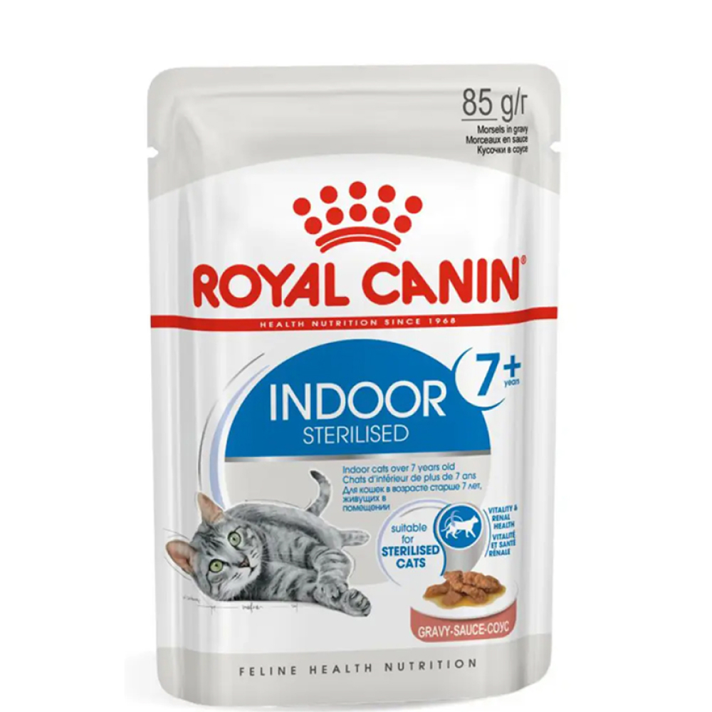 Royal Canin Indoor Sterilised 7+ Влажный корм (пауч) для взрослых кастрированных и стерилизованных кошек старше 7 лет, живущих в помещении, кусочки в соусе, 85 гр.
Royal Canin Indoor Sterilised 7+ Влажный корм (пауч) для взрослых кастрированных и стерилизованных кошек старше 7 лет, живущих в помещении, кусочки в соусе, 85 гр.