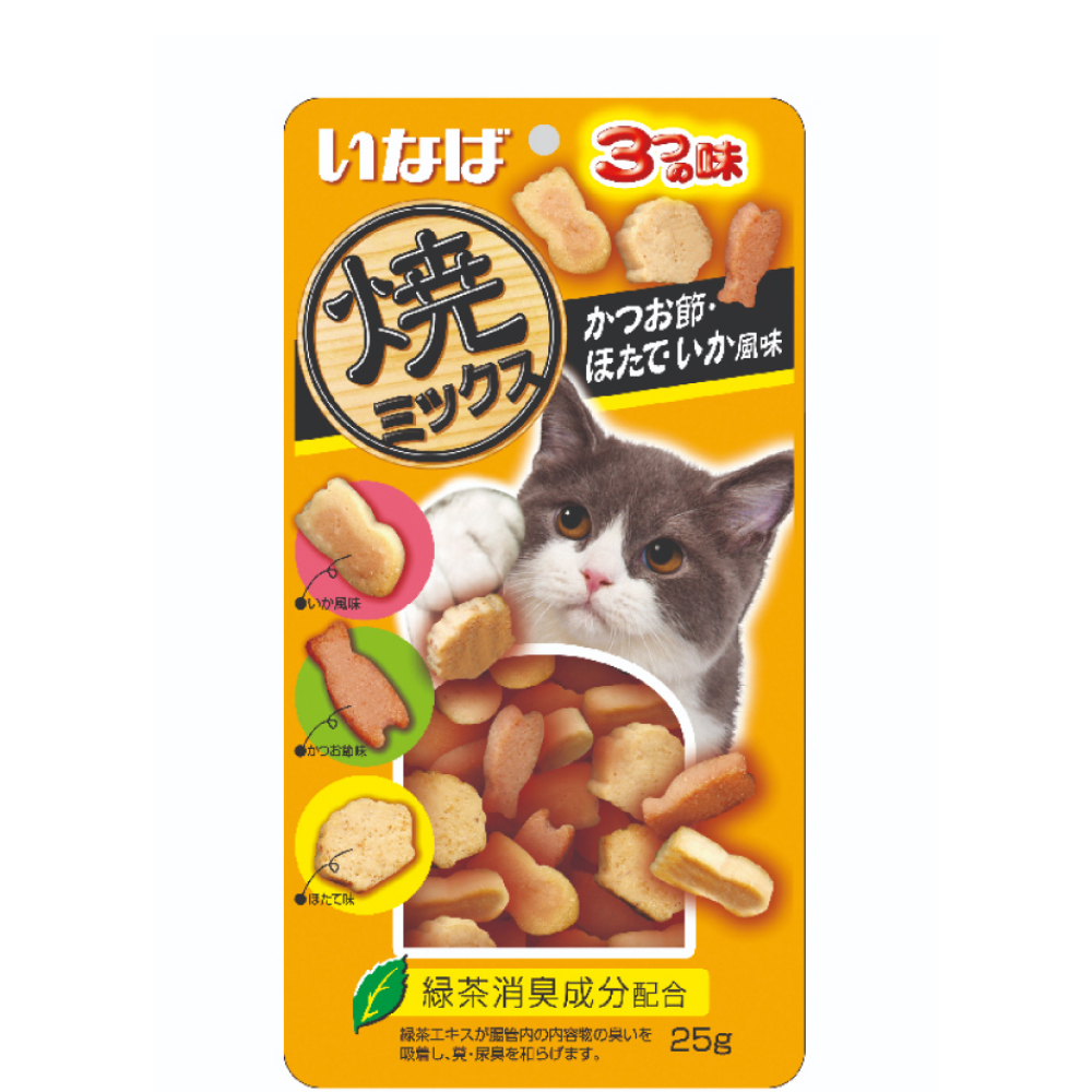 INABA CIAO Лакомство Yakimiksu Запеченное ассорти cо вкусом кацуобуси, морского гребешка и кальмара для кошек, 25 гр.
INABA CIAO Лакомство Yakimiksu Запеченное ассорти cо вкусом кацуобуси, морского гребешка и кальмара для кошек, 25 гр.