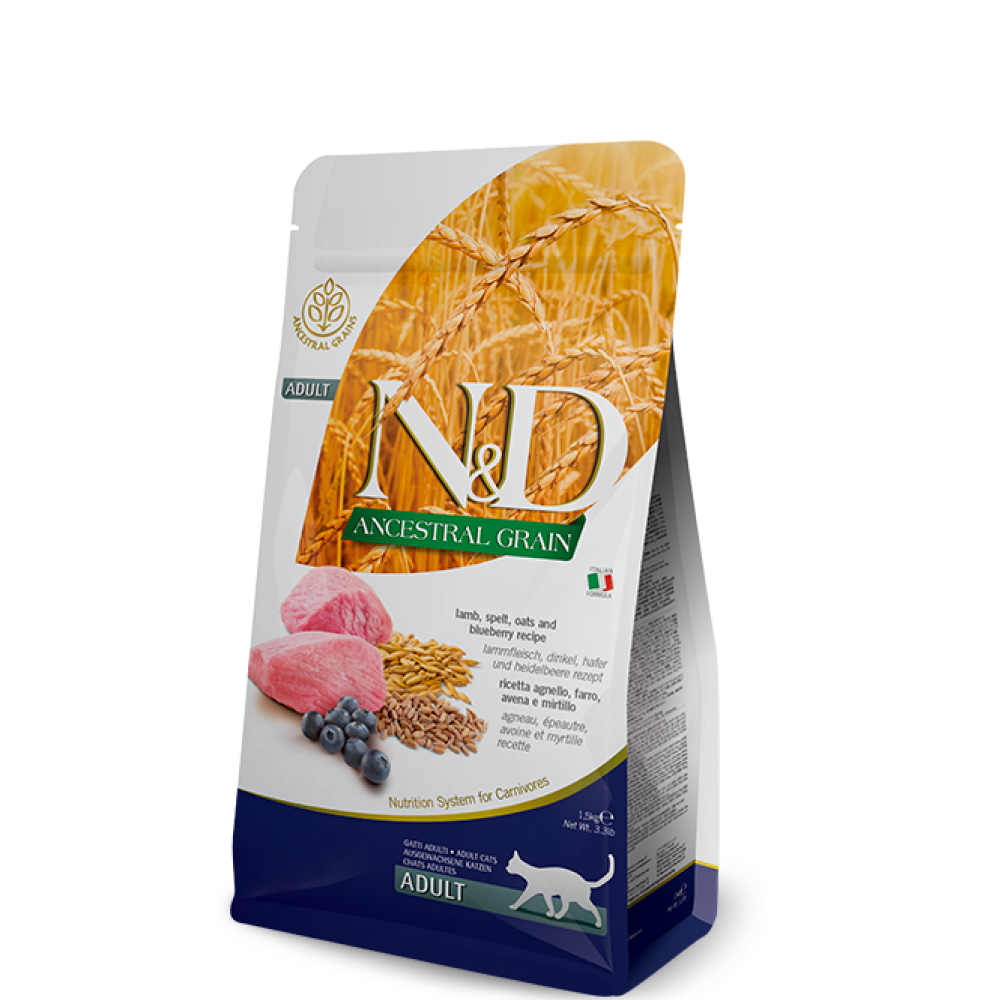 Farmina N&D Ancestral Grain Сухой корм низкозерновой для взрослых котов и кошек, ягненок, спельта, овес и черника, 1,5 кг
Farmina N&D Ancestral Grain Сухой корм низкозерновой для взрослых котов и кошек, ягненок, спельта, овес и черника, 1,5 кг