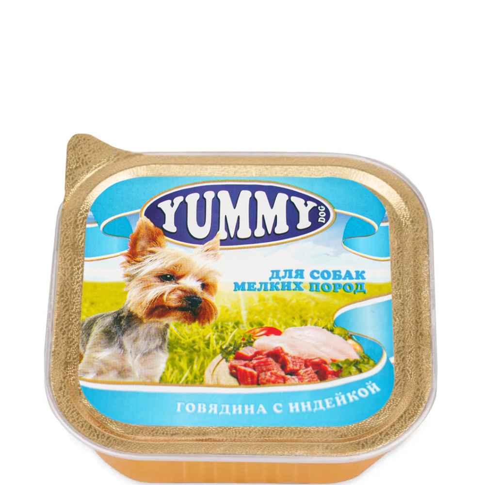 Yummy Влажный корм (консервы) для собак мелких пород, с говядиной и индейкой, 100 гр. 
Yummy Влажный корм (консервы) для собак мелких пород, с говядиной и индейкой, 100 гр.