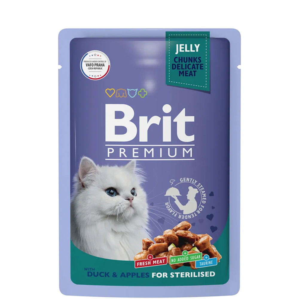 Brit Premium Влажный корм (пауч) для взрослых стерилизованных кошек, с уткой и яблоками в желе, 85 гр.
Brit Premium Влажный корм (пауч) для взрослых стерилизованных кошек, с уткой и яблоками в желе, 85 гр.