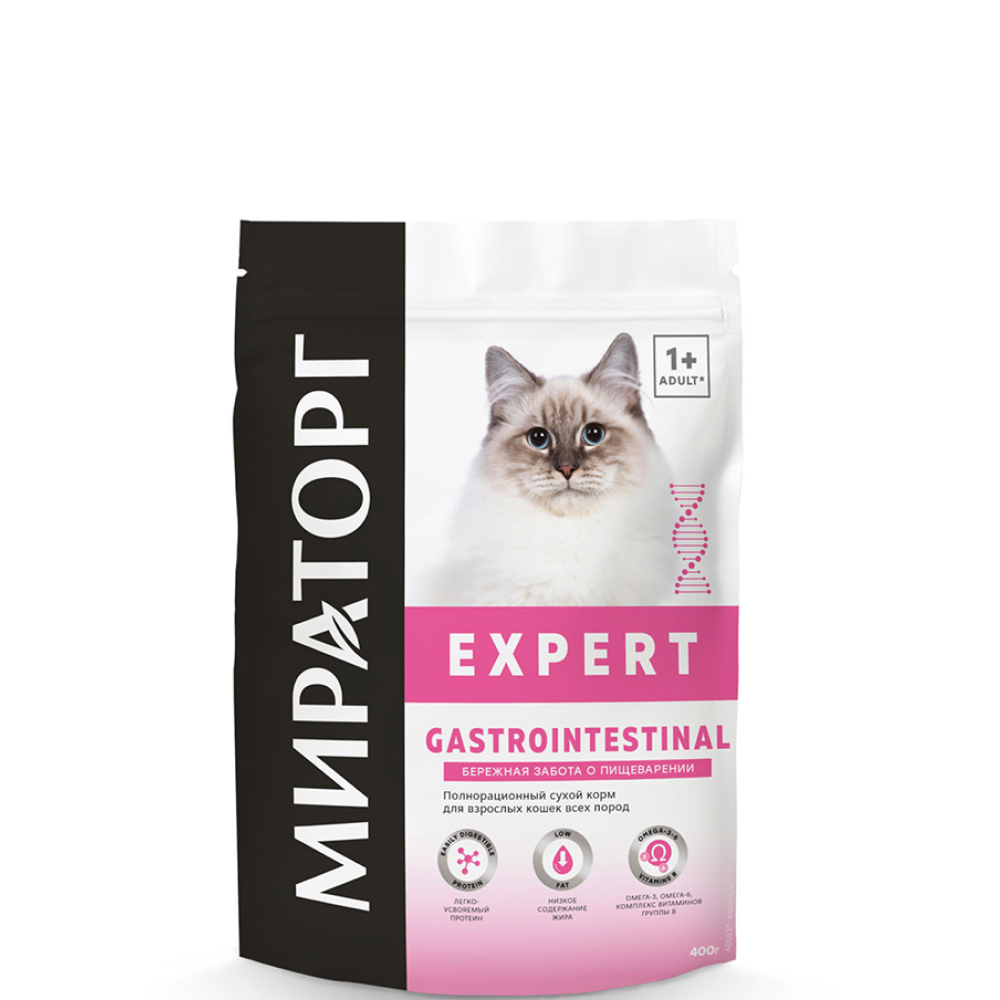 Мираторг Expert Gastrointestinal Сухой корм полнорационный для взрослых кошек всех пород Бережная забота о пищеварении, с курицей, 400 гр.
Мираторг Expert Gastrointestinal Сухой корм полнорационный для взрослых кошек всех пород Бережная забота о пищеварении, с курицей, 400 гр.