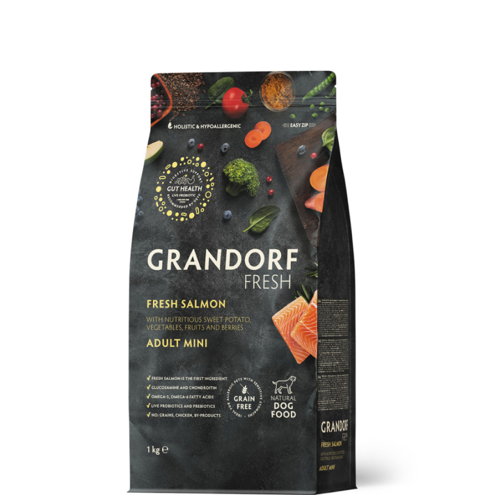 Grandorf Fresh Adult Mini Сухой корм для собак мелких пород, с лососем и бататом, 1 кг
Grandorf Fresh Adult Mini Сухой корм для собак мелких пород, с лососем и бататом, 1 кг