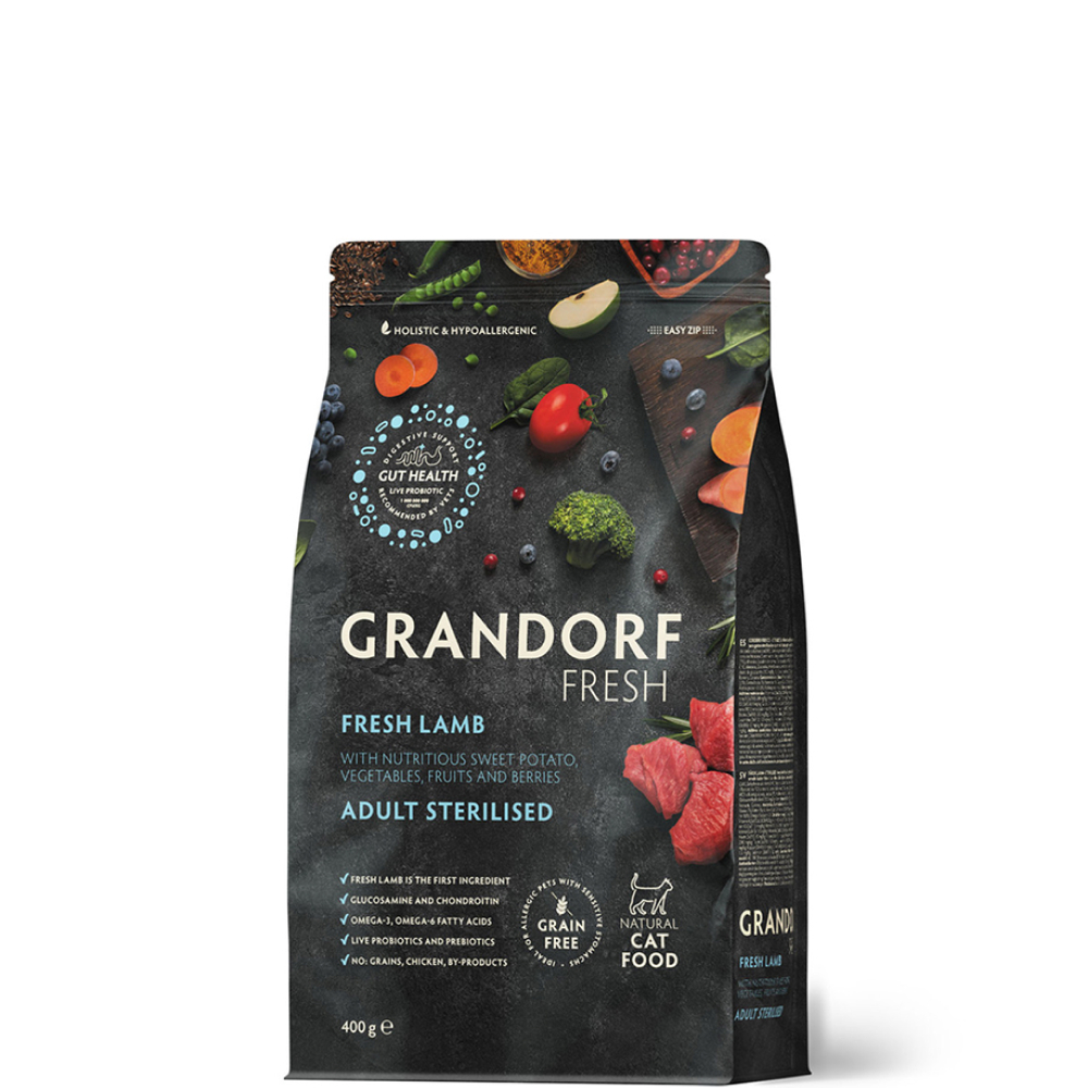 Grandorf Fresh Adult Sterilised Сухой корм для стерилизованных кошек и кастрированных котов, с ягненком и бататом, 400 гр.
Grandorf Fresh Adult Sterilised Сухой корм для стерилизованных кошек и кастрированных котов, с ягненком и бататом, 400 гр.