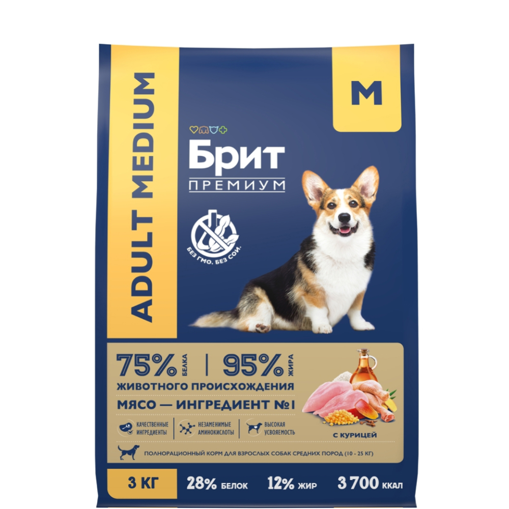 Brit Premium Adult Medium Сухой корм для взрослых собак средних пород, с курицей, 3 кг
Brit Premium Adult Medium Сухой корм для взрослых собак средних пород, с курицей, 3 кг