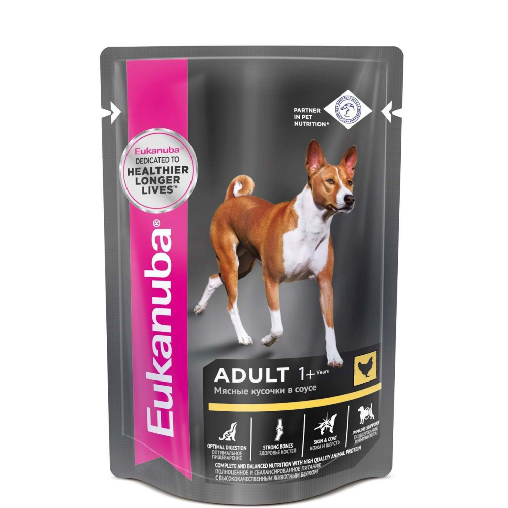 Eukanuba Adult all breed Влажный корм (пауч) для взрослых собак всех пород, с курицей в соусе, 100 гр. 
Eukanuba Adult all breed Влажный корм (пауч) для взрослых собак всех пород, с курицей в соусе, 100 гр.
