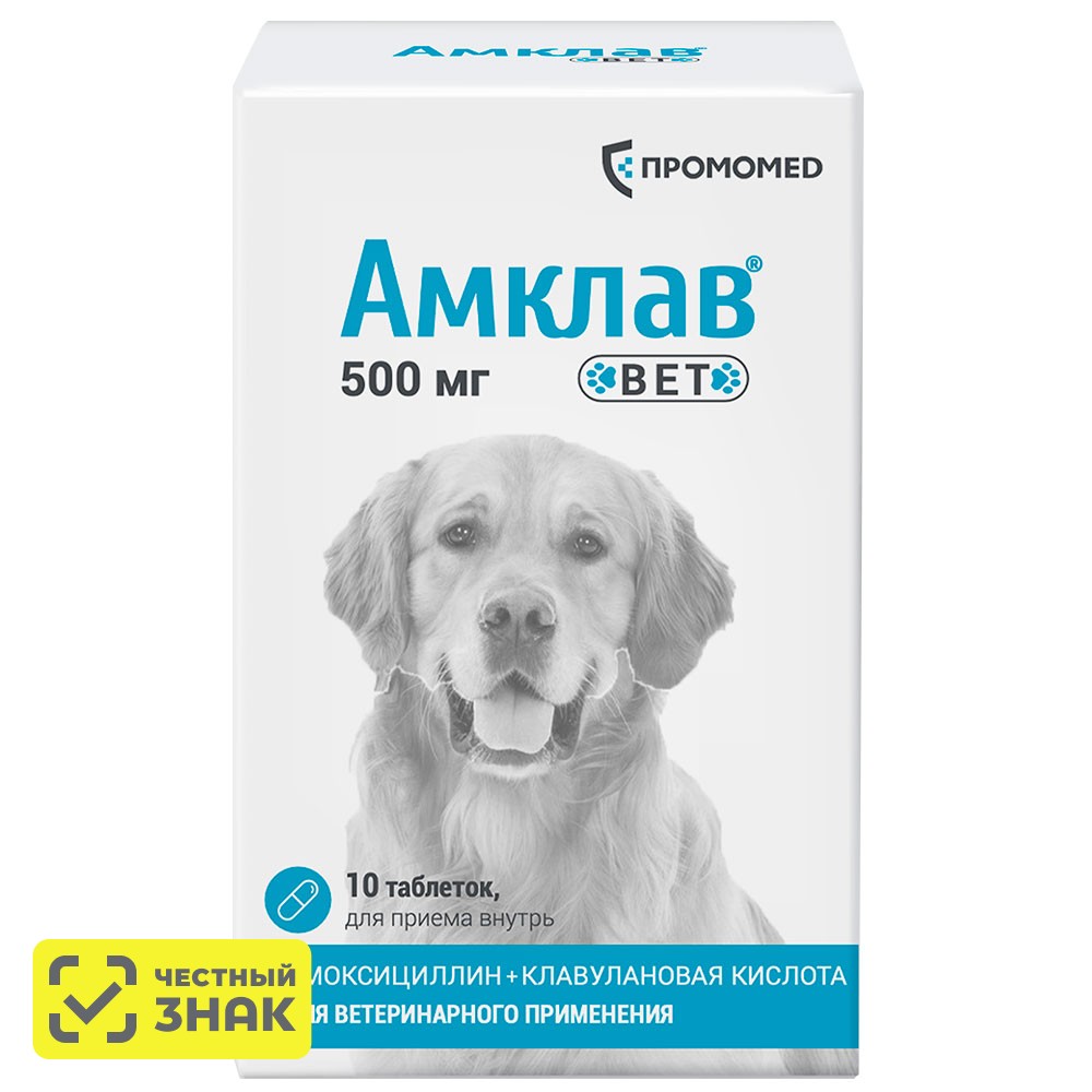 ПРОМОМЕД Амклав Вет Антибактериальный препарат для кошек и собак 500 мг, 10 таблеток (по рецепту)
ПРОМОМЕД Амклав Вет Антибактериальный препарат для кошек и собак 500 мг, 10 таблеток (по рецепту)