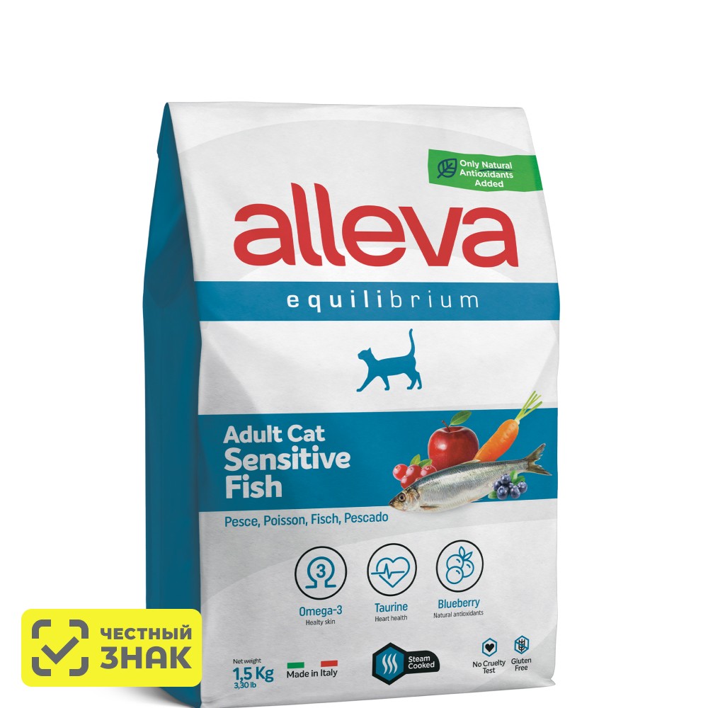 ALLEVA Equilibrium Adult Sensitive Сухой корм для взрослых кошек с чувствительным пищеварением, с рыбой, 1,5 кг
ALLEVA Equilibrium Adult Sensitive Сухой корм для взрослых кошек с чувствительным пищеварением, с рыбой, 1,5 кг