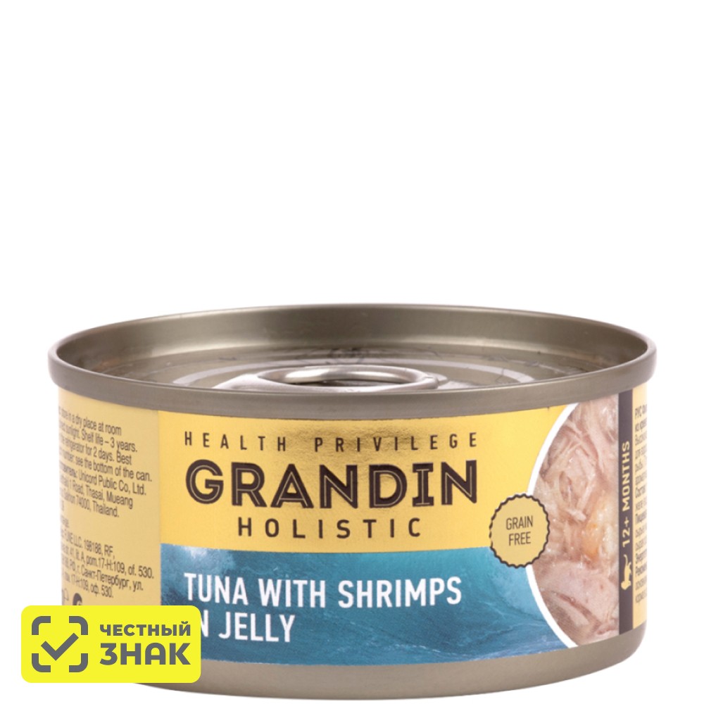 Grandin Holistic Влажный корм (консервы) для взрослых кошек, тунец с топпингом из креветок в желе, 80 гр.
Grandin Holistic Влажный корм (консервы) для взрослых кошек, тунец с топпингом из креветок в желе, 80 гр.
