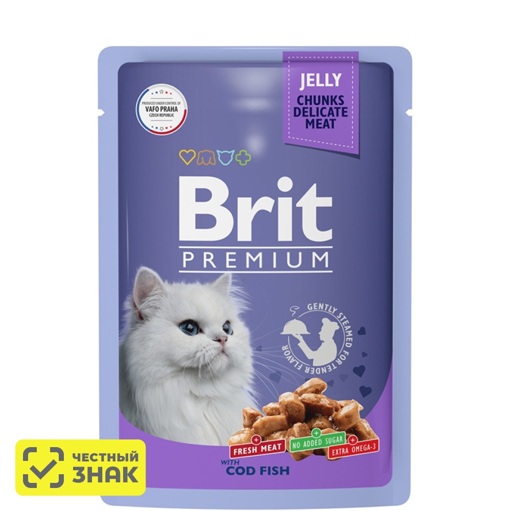 Brit Premium Влажный корм (пауч) для взрослых кошек, с треской в желе, 85 гр.
Brit Premium Влажный корм (пауч) для взрослых кошек, с треской в желе, 85 гр.