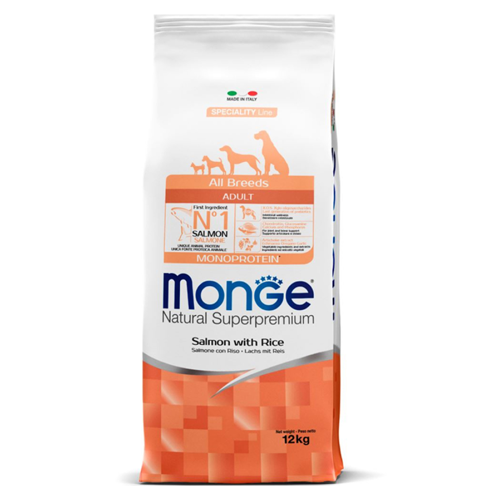 Monge All Breeds Adult Сухой корм для взрослых собак всех пород, с лососем и рисом, 12 кг
Monge All Breeds Adult Сухой корм для взрослых собак всех пород, с лососем и рисом, 12 кг