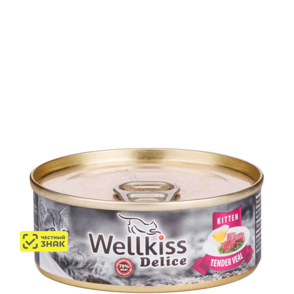 Wellkiss Delice Влажный корм (консервы) для котят, нежная телятина, 100 гр.
Wellkiss Delice Влажный корм (консервы) для котят, нежная телятина, 100 гр.