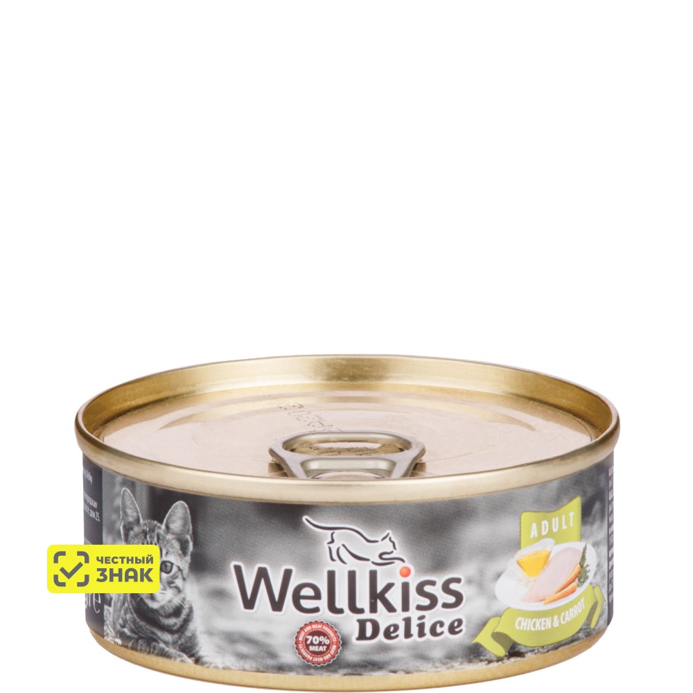 Wellkiss Влажный корм (консервы) для кошек, цыпленок с морковью, 100 гр.
Wellkiss Влажный корм (консервы) для кошек, цыпленок с морковью, 100 гр.