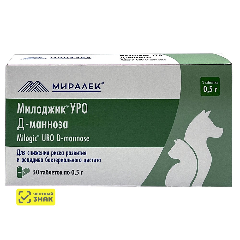 МИРАЛЕК Милоджик Уро Д-манноза Функциональное лакомство от цистита для кошек и собак, 30 таблеток
МИРАЛЕК Милоджик Уро Д-манноза Функциональное лакомство от цистита для кошек и собак, 30 таблеток