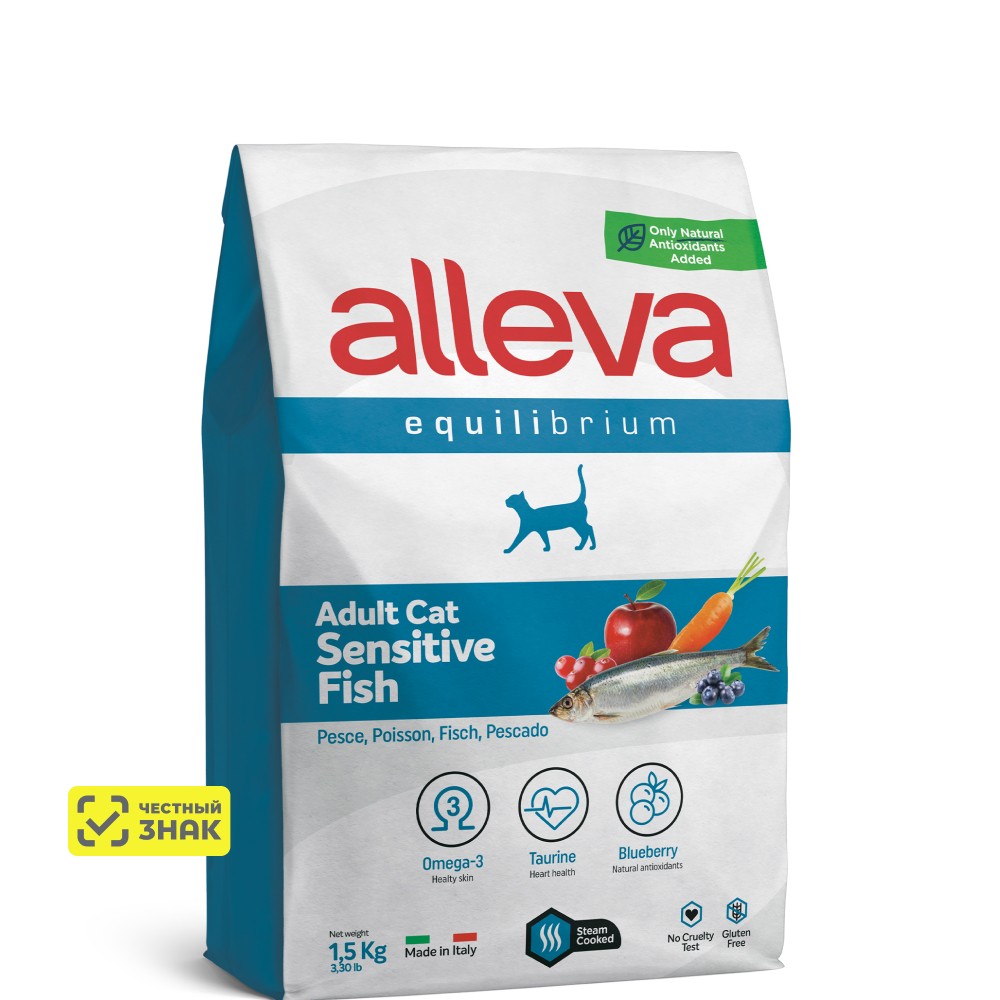 ALLEVA Equilibrium Adult Sensitive Сухой корм для взрослых кошек с чувствительным пищеварением, с рыбой, 1,5 кг
ALLEVA Equilibrium Adult Sensitive Сухой корм для взрослых кошек с чувствительным пищеварением, с рыбой, 1,5 кг
