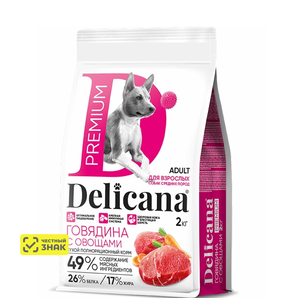 DELICANA Premium Сухой корм для взрослых собак средних пород, говядина с овощами, 2 кг
DELICANA Premium Сухой корм для взрослых собак средних пород, говядина с овощами, 2 кг