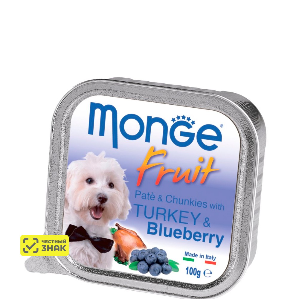 Monge Fruit Влажный корм (консервы) для собак, нежный паштет из индейки с черникой, 100 гр.
Monge Fruit Влажный корм (консервы) для собак, нежный паштет из индейки с черникой, 100 гр.