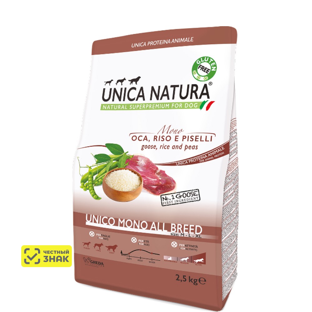 UNICA Natura Mono All Breed Сухой корм для собак всех пород, с гусем, 2,5 кг
UNICA Natura Mono All Breed Сухой корм для собак всех пород, с гусем, 2,5 кг