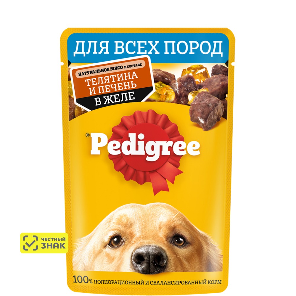 Pedigree Корм влажный (пауч) для собак, телятина и печень в желе, 85 гр.
Pedigree Корм влажный (пауч) для собак, телятина и печень в желе, 85 гр.
