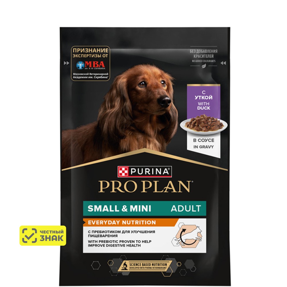 PRO PLAN® Влажный корм (пауч) для взрослых собак мелких и карликовых пород, с уткой в соусе, 85 гр.
PRO PLAN® Влажный корм (пауч) для взрослых собак мелких и карликовых пород, с уткой в соусе, 85 гр.