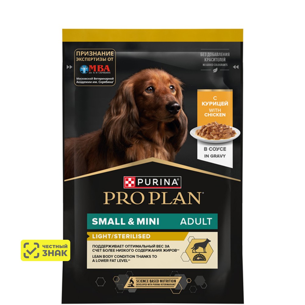 PRO PLAN® Влажный корм (пауч) для взрослых собак мелких и карликовых пород, склонных к набору веса, с курицей в соусе, 85 гр.
PRO PLAN® Влажный корм (пауч) для взрослых собак мелких и карликовых пород, склонных к набору веса, с курицей в соусе, 85 гр.