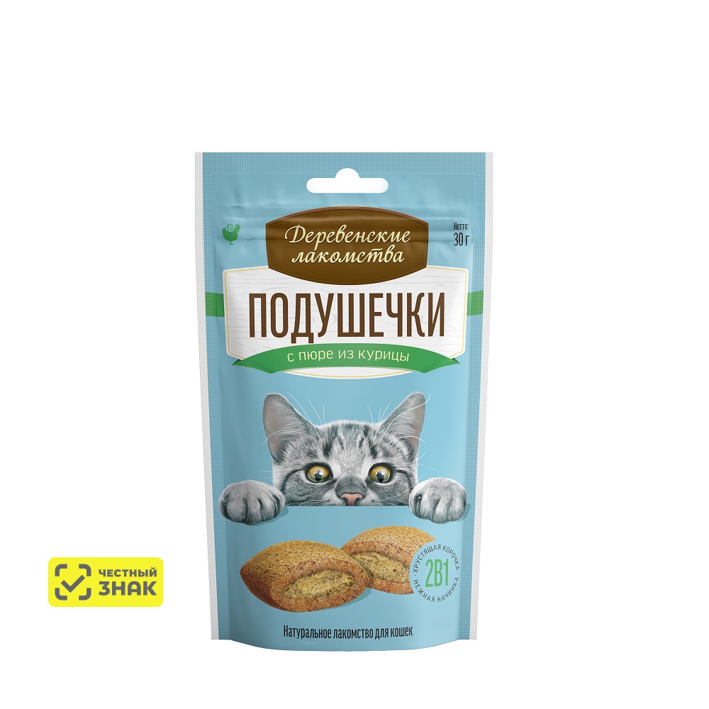 Деревенские лакомства Лакомство Подушечки с пюре из курицы для кошек, 30 гр.
Деревенские лакомства Лакомство Подушечки с пюре из курицы для кошек, 30 гр.
