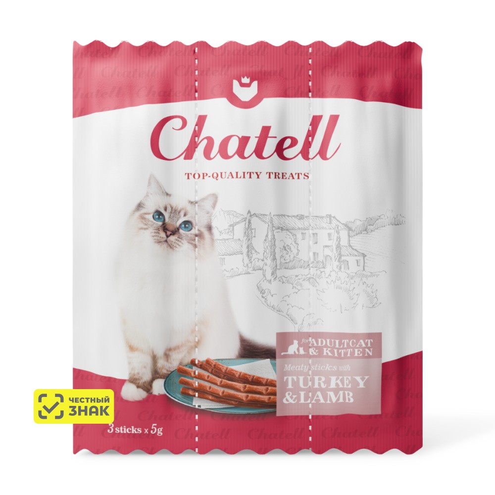 Chatell Лакомство Мясные колбаски для кошек, с индейкой и ягненком, 3 шт., 15 гр.
Chatell Лакомство Мясные колбаски для кошек, с индейкой и ягненком, 3 шт., 15 гр.