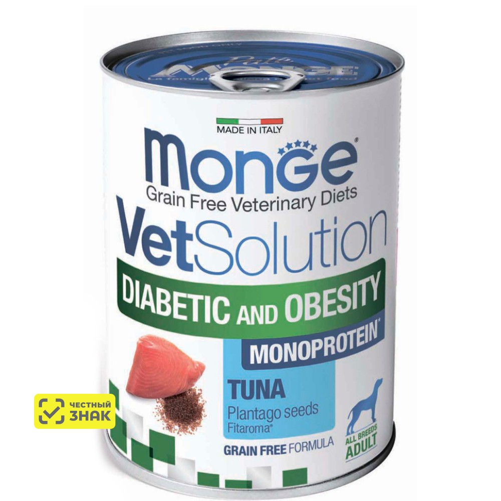 Monge VetSolution Diabetic and Obesity Влажный корм (консервы) для собак с сахарным диабетом и избыточным весом, 400 гр.
Monge VetSolution Diabetic and Obesity Влажный корм (консервы) для собак с сахарным диабетом и избыточным весом, 400 гр.