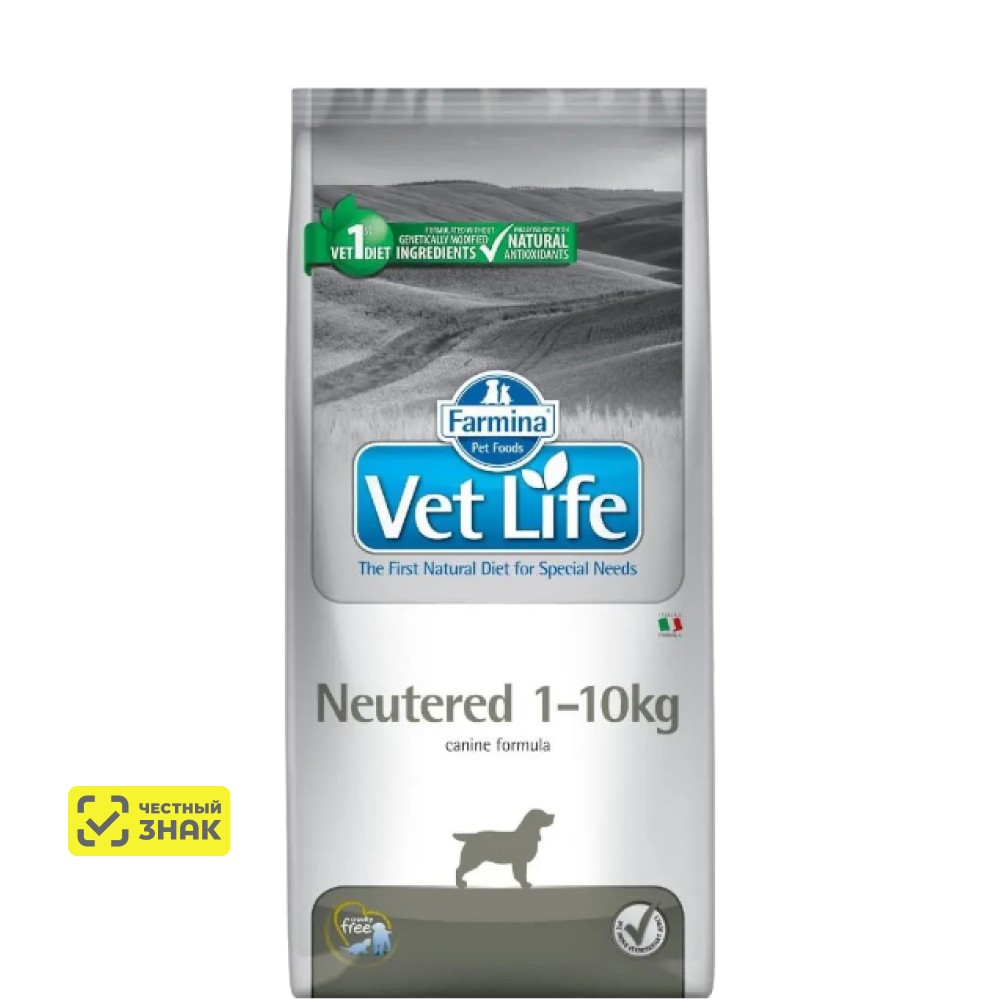 Farmina Vet Life Dog Neutered Сухой корм для стерилизованных сук и кастрированных кобелей 1-10 кг, 2 кг
Farmina Vet Life Dog Neutered Сухой корм для стерилизованных сук и кастрированных кобелей 1-10 кг, 2 кг