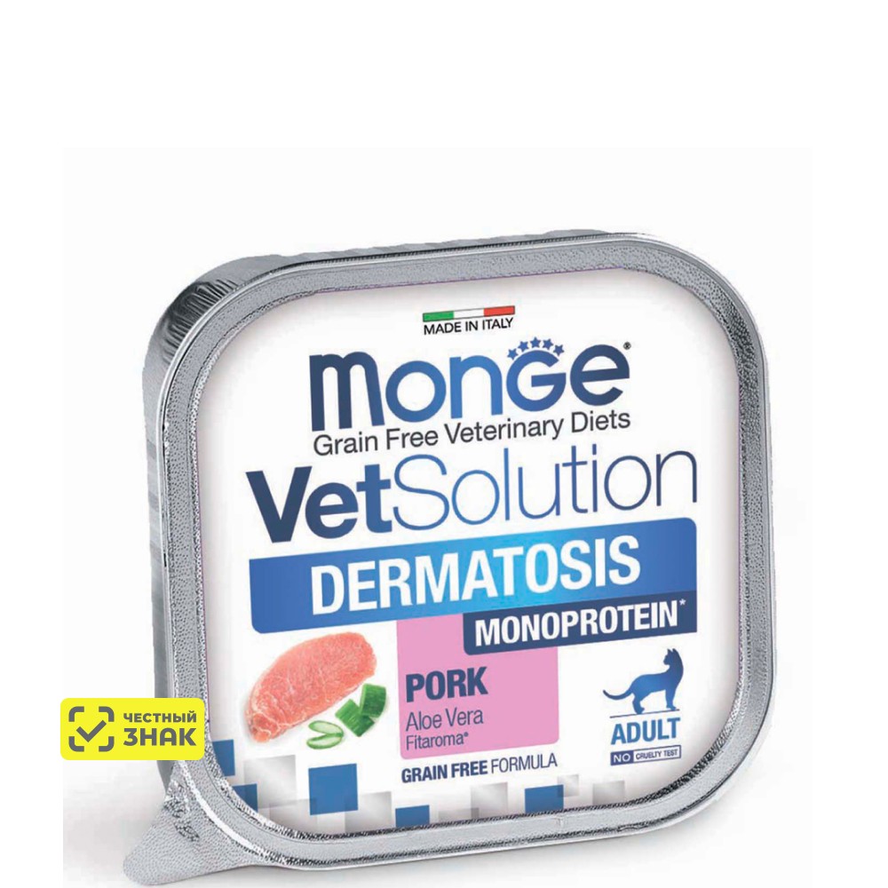Monge VetSolution Cat Dermatosis Влажный корм (ламистер) для кошек при заболеваниях кожи, 100 гр.
Monge VetSolution Cat Dermatosis Влажный корм (ламистер) для кошек при заболеваниях кожи, 100 гр.