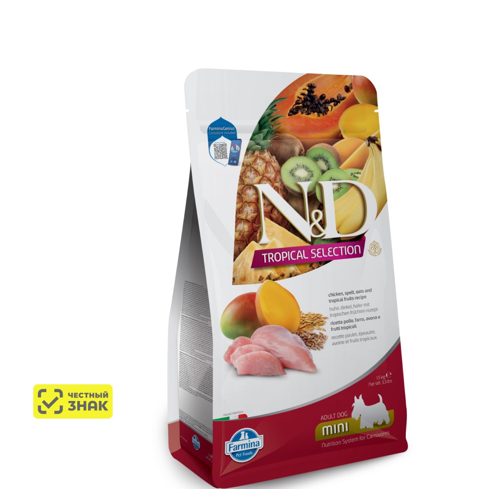 Farmina ND Tropical Selection Сухой корм для взрослых собак мелких пород, курица, 1,5 кг
Farmina ND Tropical Selection Сухой корм для взрослых собак мелких пород, курица, 1,5 кг